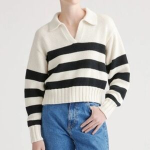 Quince Organic Cotton Cropped Polo Sweater Women's Size Medium